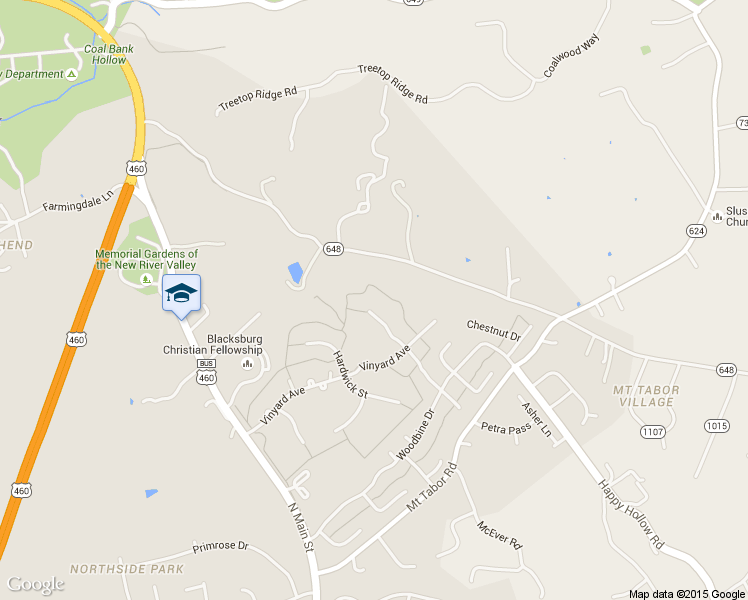 map of restaurants, bars, coffee shops, grocery stores, and more near 2224 Birch Leaf Lane in Blacksburg