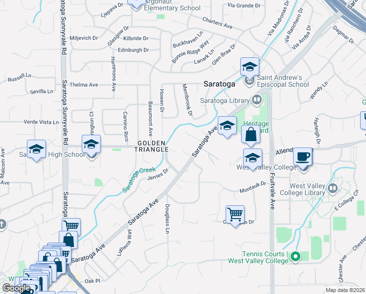 map of restaurants, bars, coffee shops, grocery stores, and more near 19984 Moran Lane in Saratoga