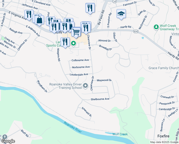 map of restaurants, bars, coffee shops, grocery stores, and more near 978 Lauderdale Avenue in Vinton