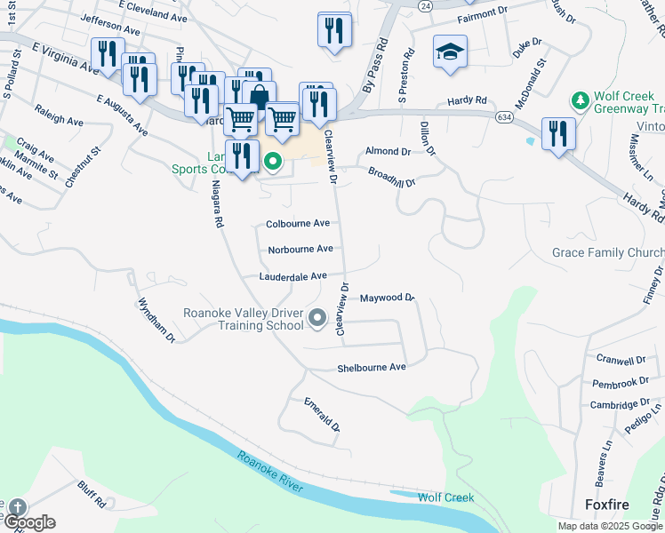 map of restaurants, bars, coffee shops, grocery stores, and more near 978 Lauderdale Avenue in Vinton
