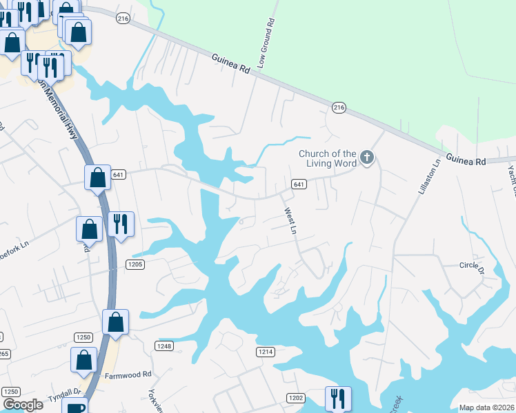 map of restaurants, bars, coffee shops, grocery stores, and more near 7936 State Route 641 in Gloucester Point