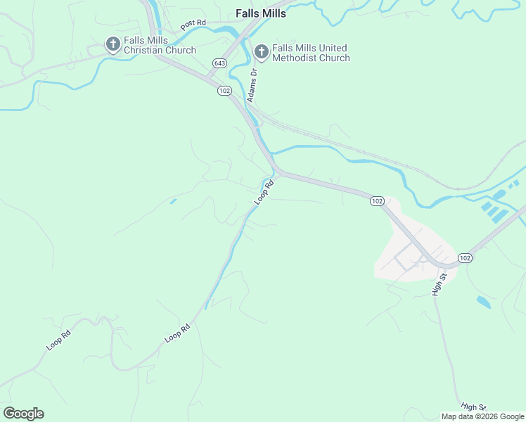 map of restaurants, bars, coffee shops, grocery stores, and more near 2350 Loop Road in Falls Mills