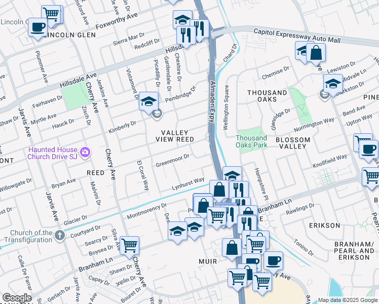 map of restaurants, bars, coffee shops, grocery stores, and more near 1236 Bryan Avenue in San Jose