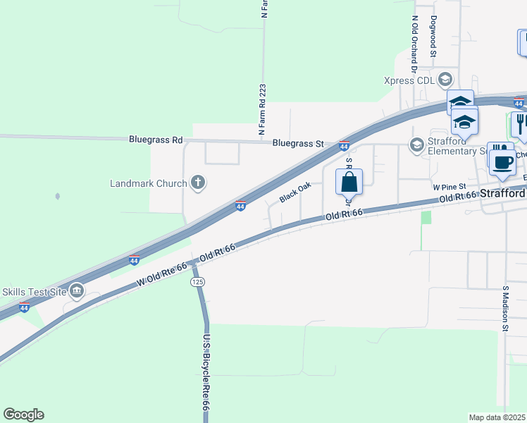map of restaurants, bars, coffee shops, grocery stores, and more near 207 South Oakcliff Avenue in Strafford