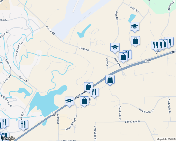 map of restaurants, bars, coffee shops, grocery stores, and more near 672 East Golf Place in Pagosa Springs