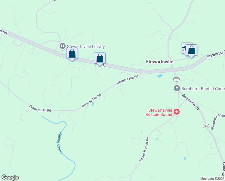 map of restaurants, bars, coffee shops, grocery stores, and more near 1290 Drewrys Hill Rd in Vinton