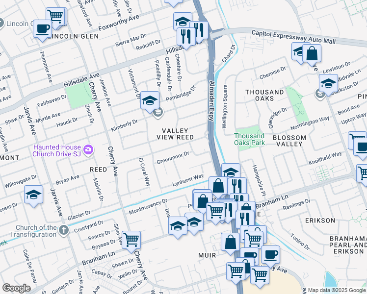 map of restaurants, bars, coffee shops, grocery stores, and more near 1236 Bryan Avenue in San Jose