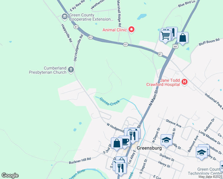 map of restaurants, bars, coffee shops, grocery stores, and more near 144 Hidden Valley Road in Greensburg