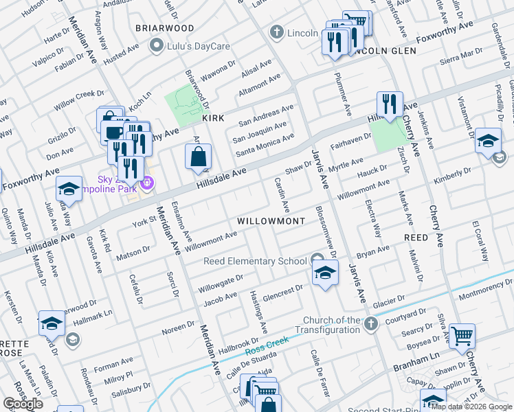 map of restaurants, bars, coffee shops, grocery stores, and more near 1565 Chambers Drive in San Jose