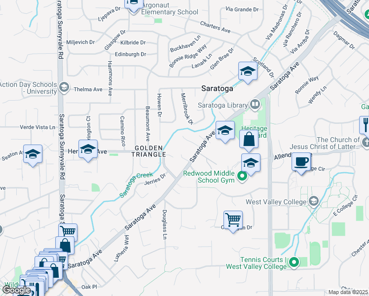 map of restaurants, bars, coffee shops, grocery stores, and more near 19984 Moran Lane in Saratoga