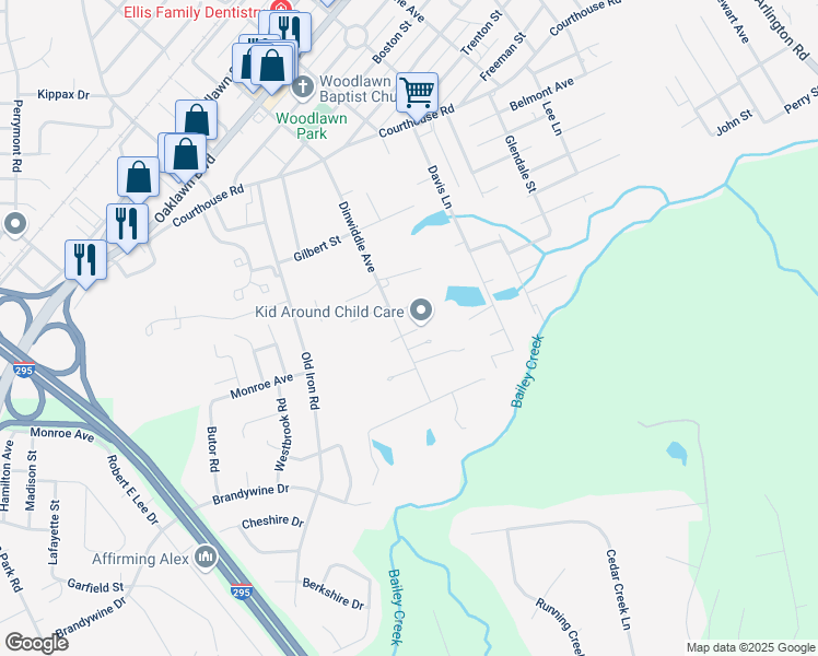 map of restaurants, bars, coffee shops, grocery stores, and more near 1711 Dinwiddie Avenue in Hopewell
