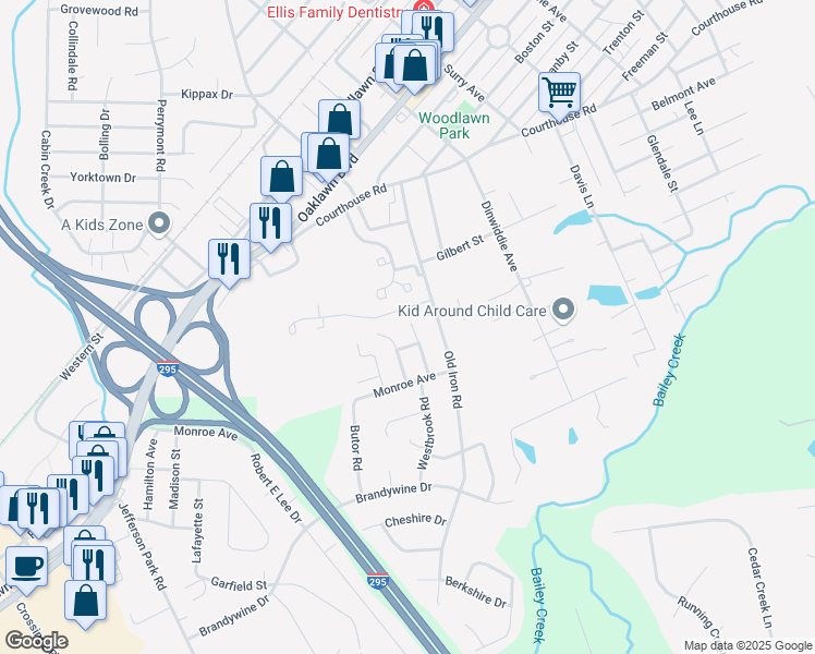 map of restaurants, bars, coffee shops, grocery stores, and more near 1610 Westbrook Road in Hopewell