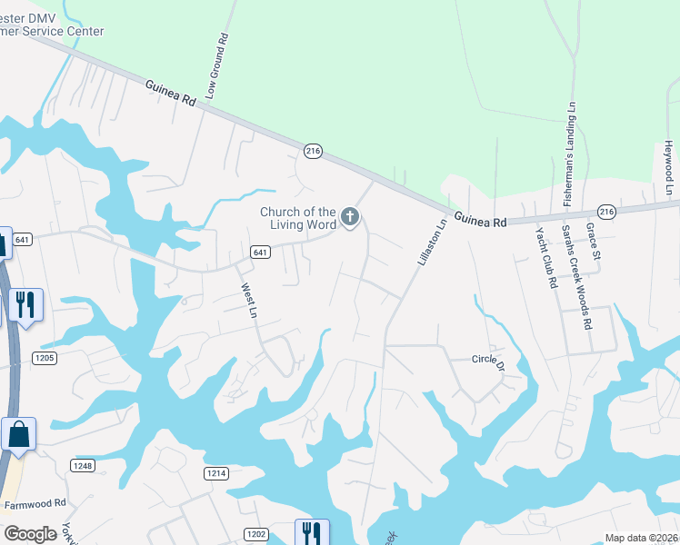 map of restaurants, bars, coffee shops, grocery stores, and more near 8088 Tidemill Road in Gloucester Point