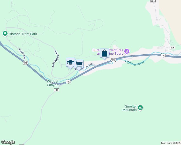 map of restaurants, bars, coffee shops, grocery stores, and more near 20280 U.S. 160 in Durango