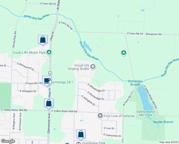 map of restaurants, bars, coffee shops, grocery stores, and more near 3960 North Dysart Avenue in Springfield