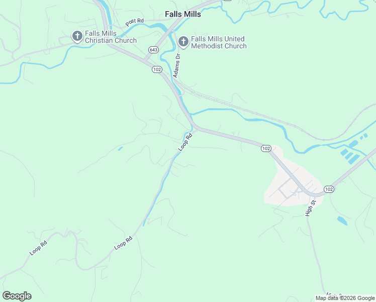 map of restaurants, bars, coffee shops, grocery stores, and more near 2350 Loop Road in Falls Mills