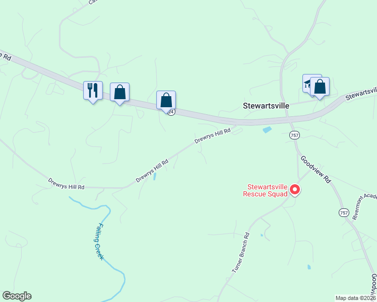 map of restaurants, bars, coffee shops, grocery stores, and more near 1290 Drewrys Hill Road in Vinton