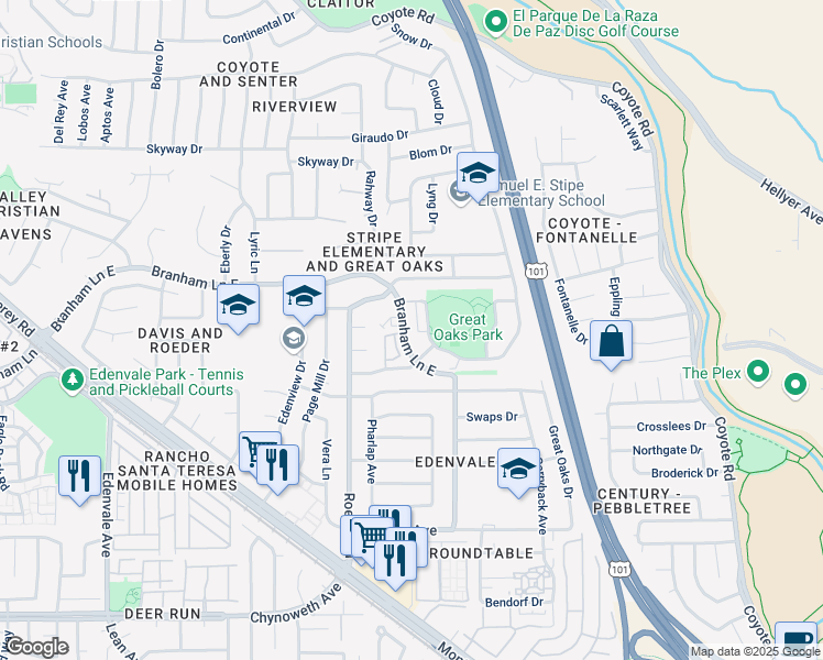 map of restaurants, bars, coffee shops, grocery stores, and more near 473 Branham Lane East in San Jose