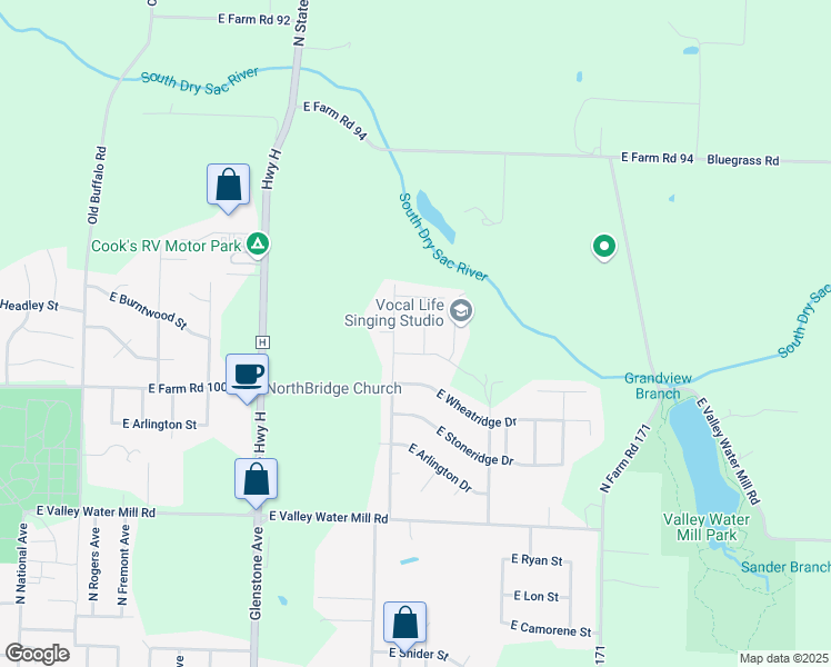 map of restaurants, bars, coffee shops, grocery stores, and more near 3960 North Dysart Avenue in Springfield