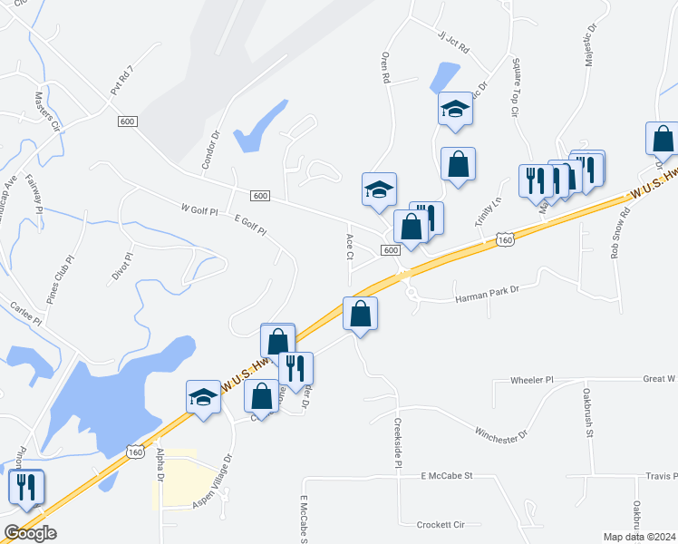 map of restaurants, bars, coffee shops, grocery stores, and more near 75 Ace Court in Pagosa Springs