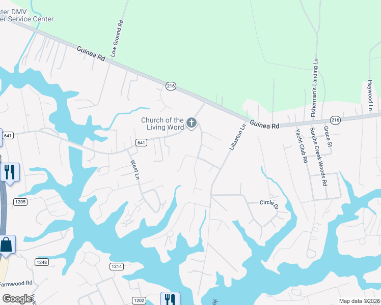 map of restaurants, bars, coffee shops, grocery stores, and more near 2020 Merrick Drive in Gloucester Point