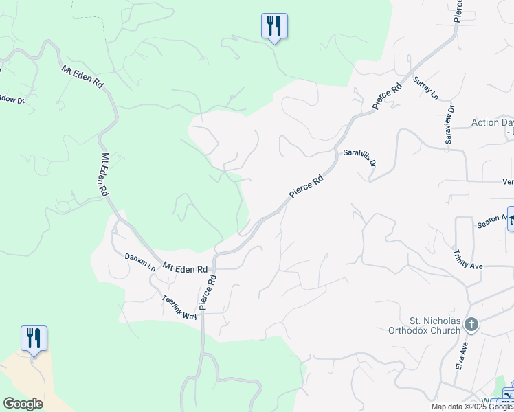 map of restaurants, bars, coffee shops, grocery stores, and more near 21700 Vía Regina in Saratoga