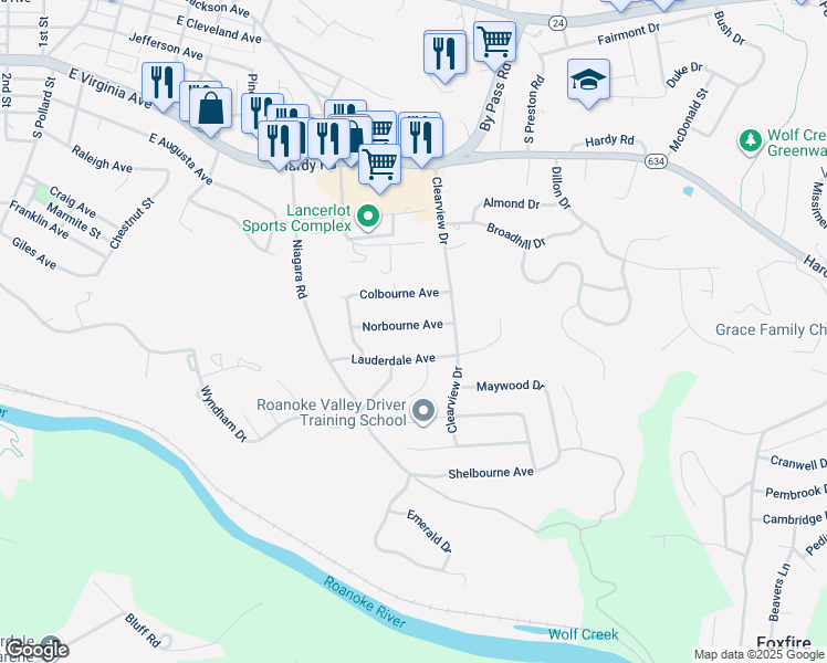 map of restaurants, bars, coffee shops, grocery stores, and more near 955 Norbourne Avenue in Vinton