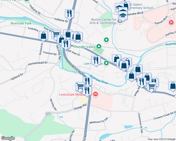 map of restaurants, bars, coffee shops, grocery stores, and more near 1650 Lancing Drive in Salem