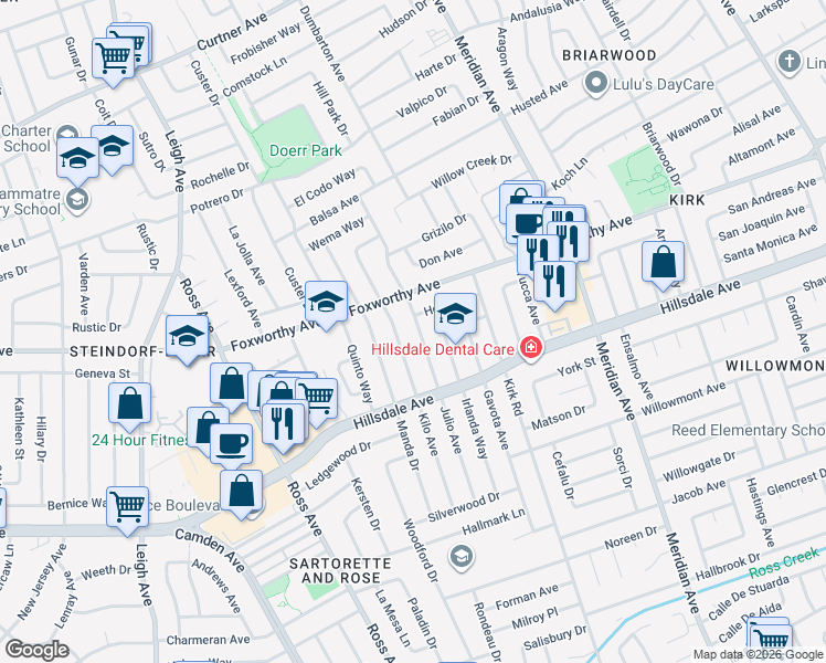 map of restaurants, bars, coffee shops, grocery stores, and more near 3101 Julio Avenue in San Jose