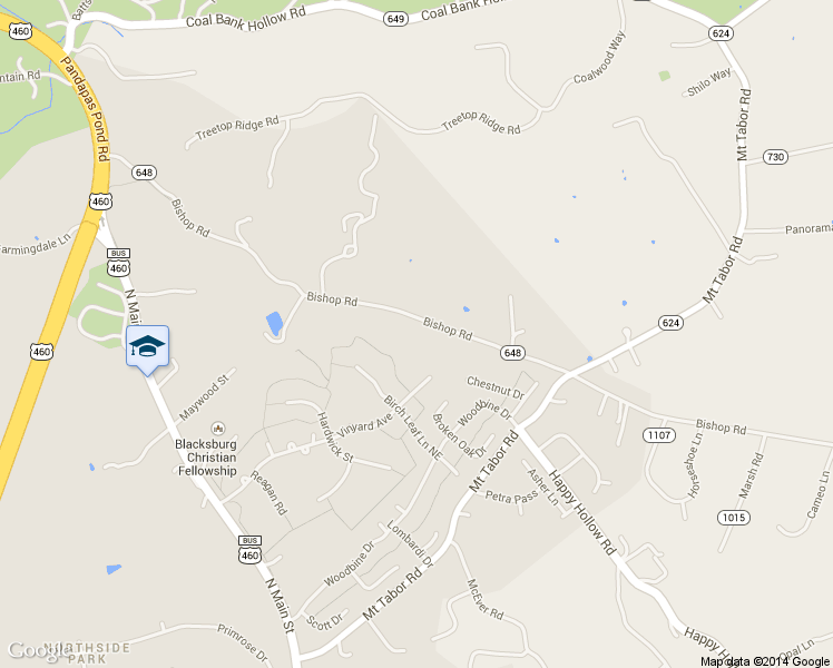 map of restaurants, bars, coffee shops, grocery stores, and more near 1000 Bishop Road in Blacksburg