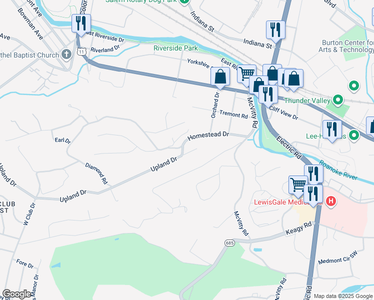 map of restaurants, bars, coffee shops, grocery stores, and more near 7 Upland Drive in Salem