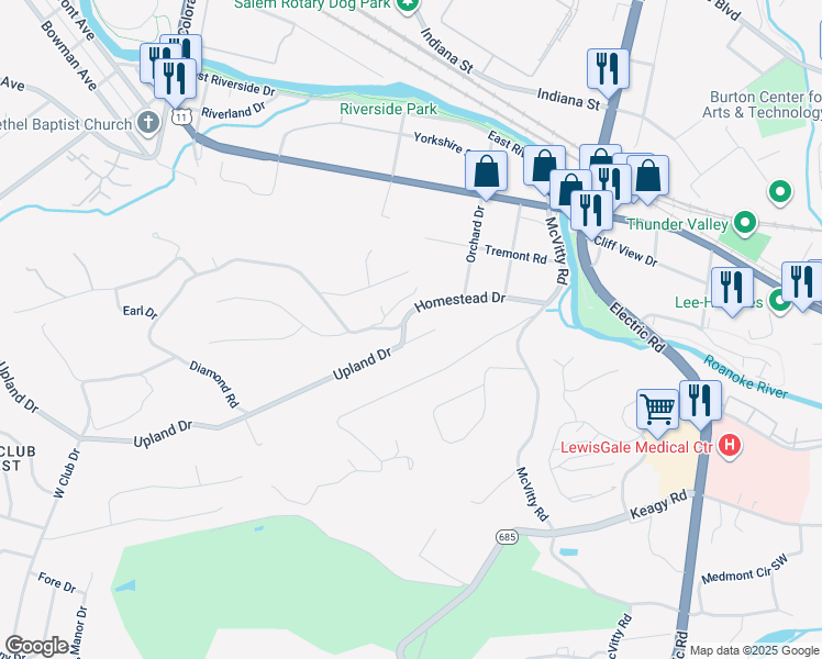 map of restaurants, bars, coffee shops, grocery stores, and more near 7 Upland Drive in Salem