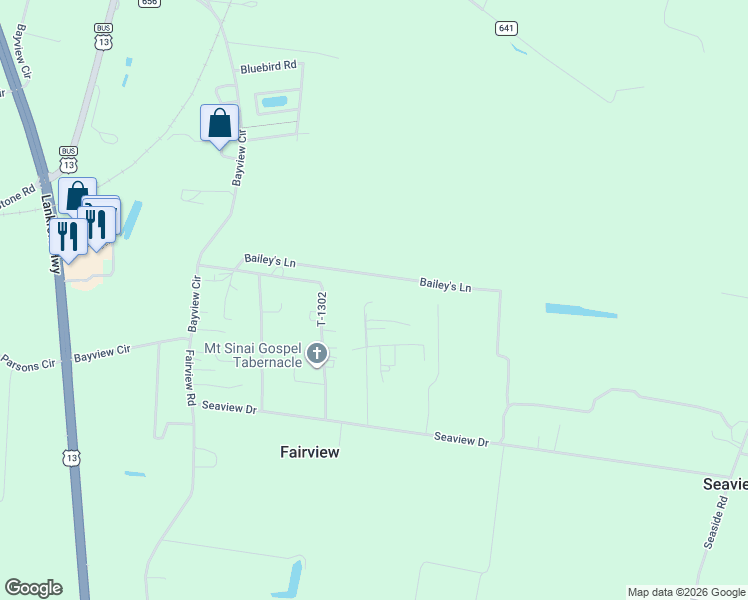 map of restaurants, bars, coffee shops, grocery stores, and more near 1311 Briar Court in Cape Charles