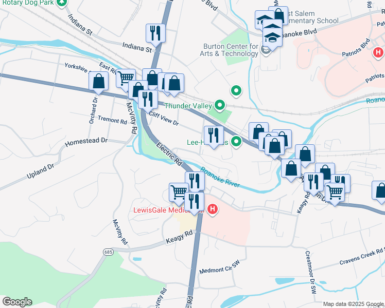 map of restaurants, bars, coffee shops, grocery stores, and more near 1650 Lancing Drive in Salem