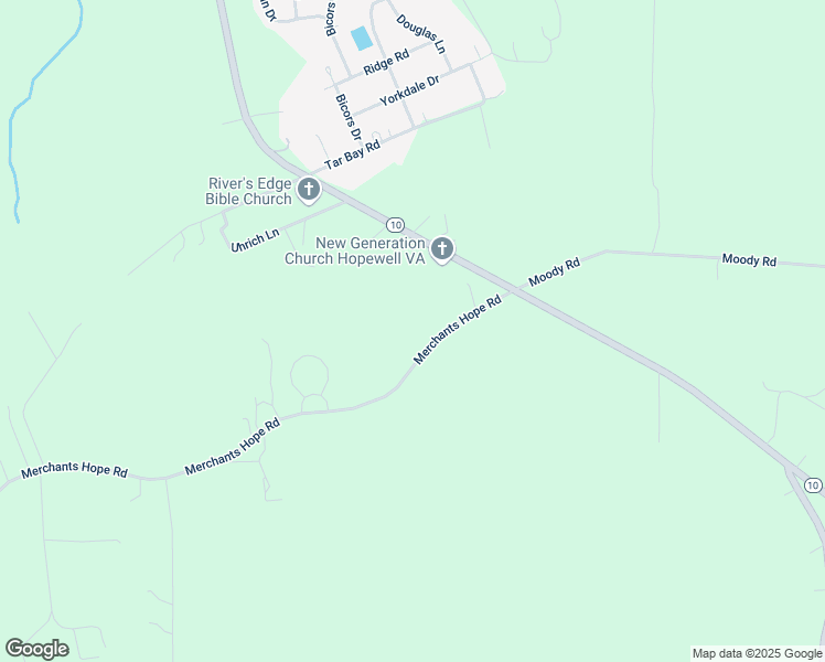 map of restaurants, bars, coffee shops, grocery stores, and more near 11606 Merchants Hope Road in Hopewell