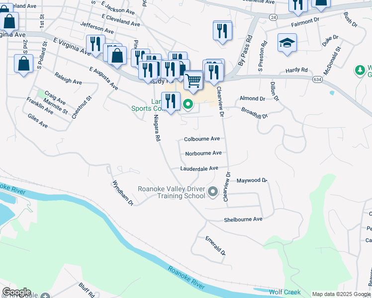 map of restaurants, bars, coffee shops, grocery stores, and more near 914 Norbourne Avenue in Vinton