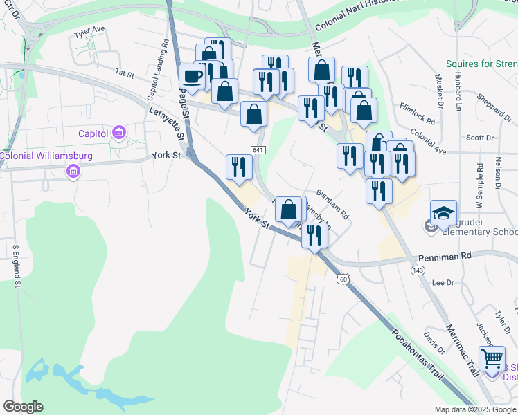 map of restaurants, bars, coffee shops, grocery stores, and more near 478 State Route 641 in Williamsburg