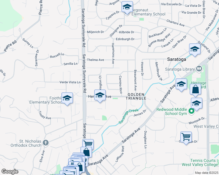 map of restaurants, bars, coffee shops, grocery stores, and more near 13754 Calle Tacuba in Saratoga