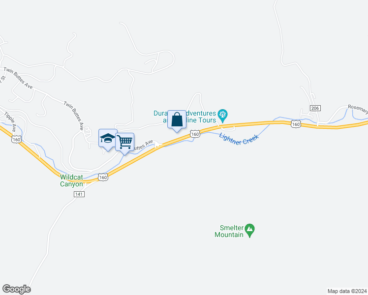 map of restaurants, bars, coffee shops, grocery stores, and more near 20328-20650 U.S. 160 in Durango