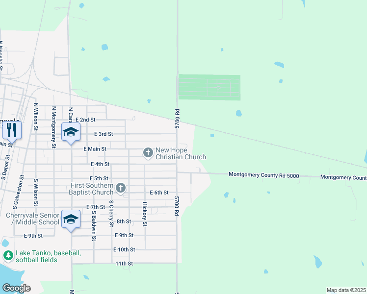 map of restaurants, bars, coffee shops, grocery stores, and more near 1244 West Main Street in Cherryvale