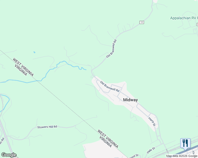 map of restaurants, bars, coffee shops, grocery stores, and more near 1141 Old Bramwell Rd in Bluefield