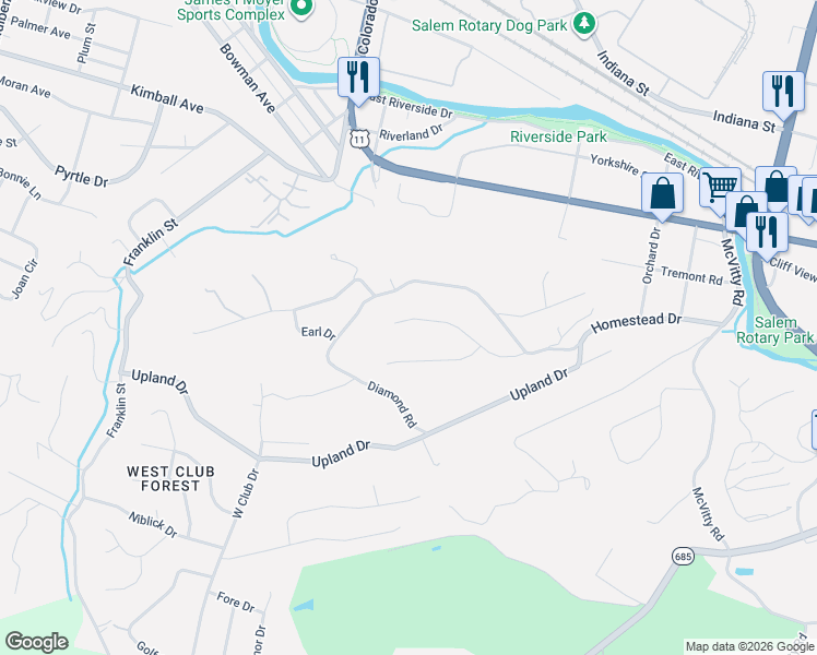 map of restaurants, bars, coffee shops, grocery stores, and more near 232 Baier Drive in Salem