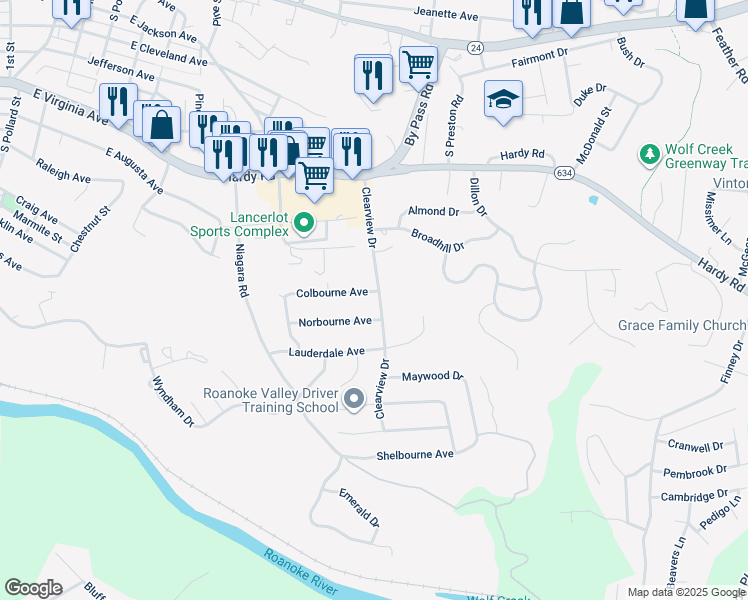 map of restaurants, bars, coffee shops, grocery stores, and more near 983 Colbourne Avenue in Vinton