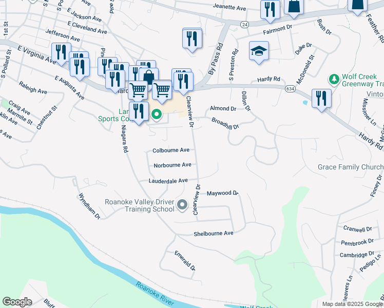 map of restaurants, bars, coffee shops, grocery stores, and more near 983 Colbourne Avenue in Vinton