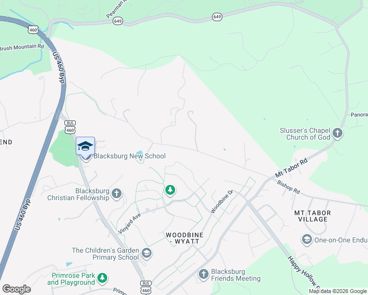 map of restaurants, bars, coffee shops, grocery stores, and more near State Route 648 in Blacksburg