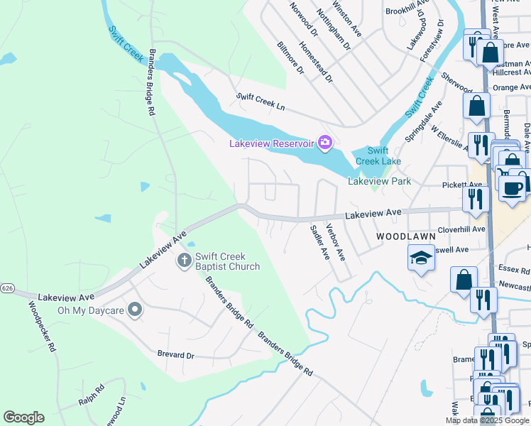 map of restaurants, bars, coffee shops, grocery stores, and more near 916 Lakeview Avenue in Colonial Heights