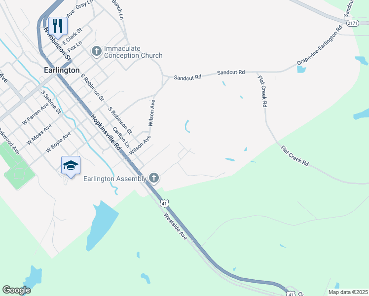 map of restaurants, bars, coffee shops, grocery stores, and more near 6 Partridge Drive in Earlington