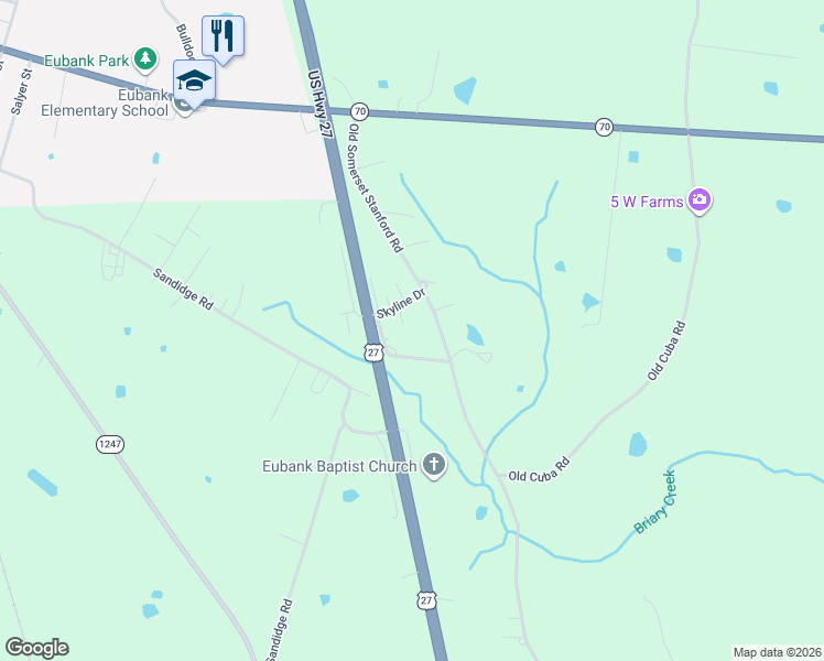 map of restaurants, bars, coffee shops, grocery stores, and more near 45 Collie Drive in Eubank