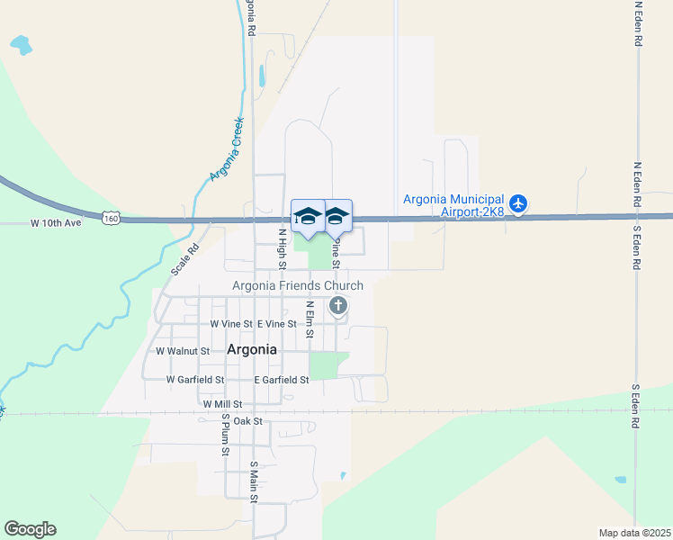 map of restaurants, bars, coffee shops, grocery stores, and more near 504 North Pine Street in Argonia