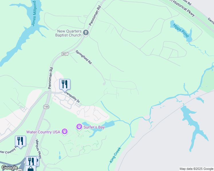 map of restaurants, bars, coffee shops, grocery stores, and more near 1174 Springfield Rd in Williamsburg